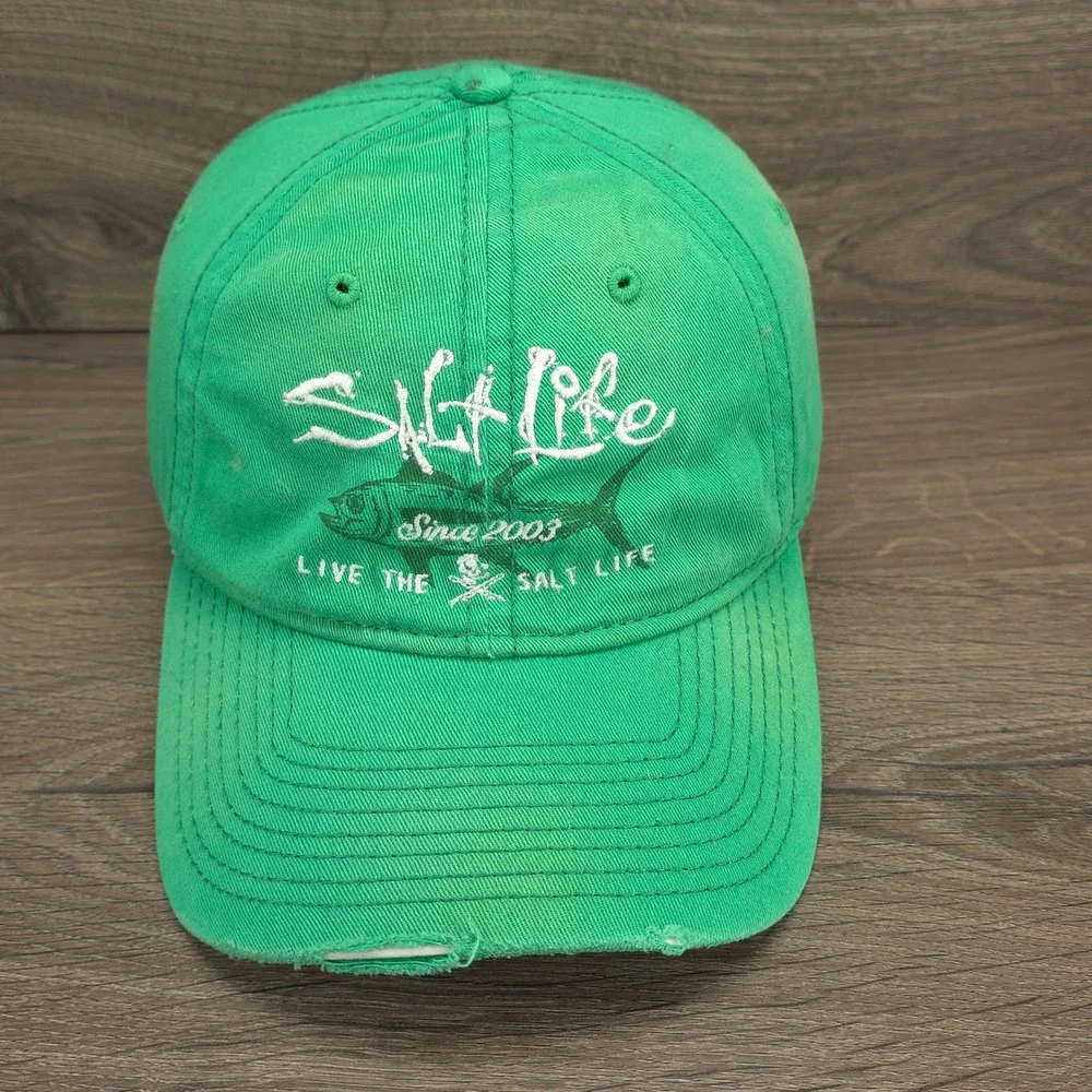 Salt Life Hat Cap Strap Back Green Mens Fishing Surfing Beach Outdoors Casual
